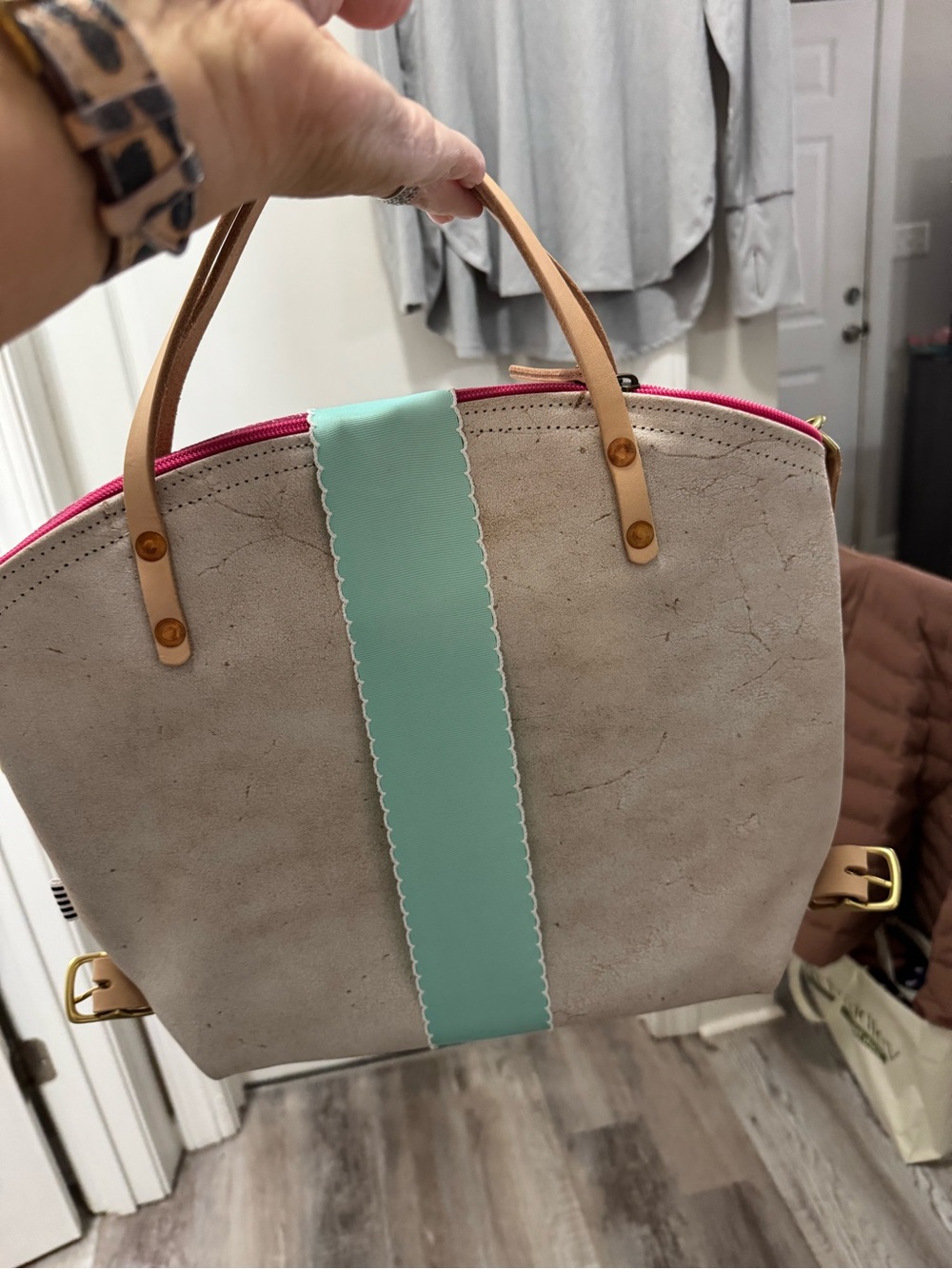 Limited Edition Meanwhile Back on the Farm tote or backpack. Pink and beige